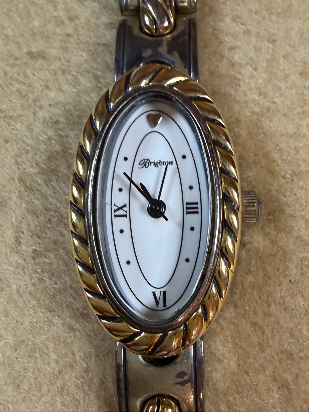 Brighton "Baja" Two-Tone Oval Watch with Leather Accents